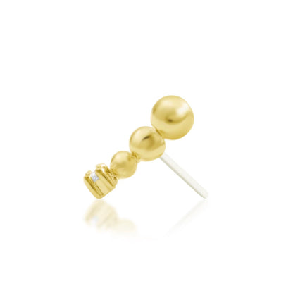 Junipurr Glo solid 14k gold curved White CZ threadless decorative end, detail view.
