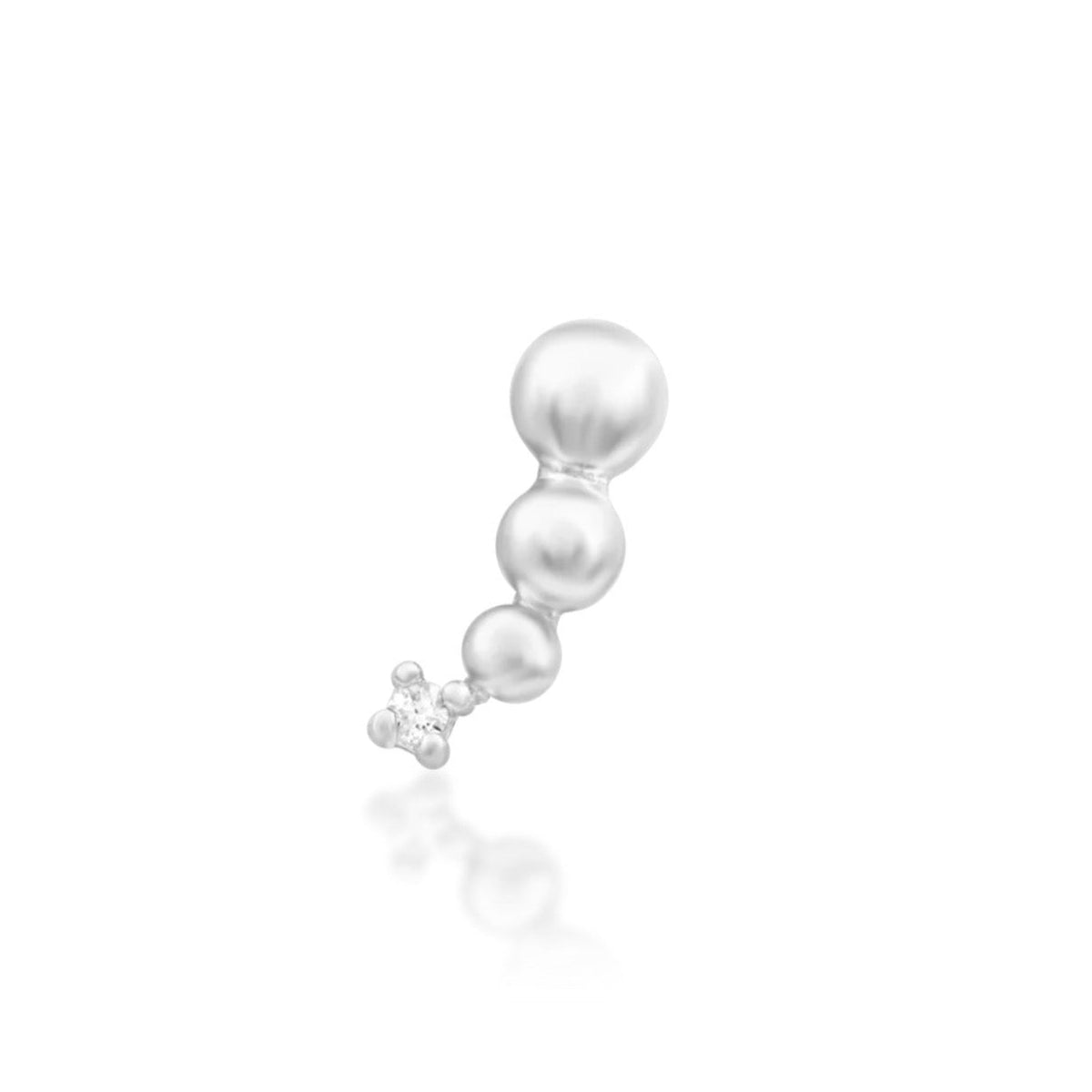 Junipurr Glo solid 14k white gold curved White CZ threadless end, angled view.