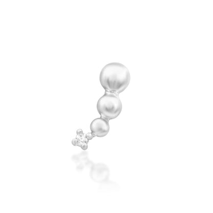 Junipurr Glo solid 14k white gold curved White CZ threadless end, angled view.