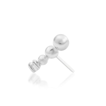 Junipurr Glo solid 14k white gold curved White CZ threadless end, detail view.