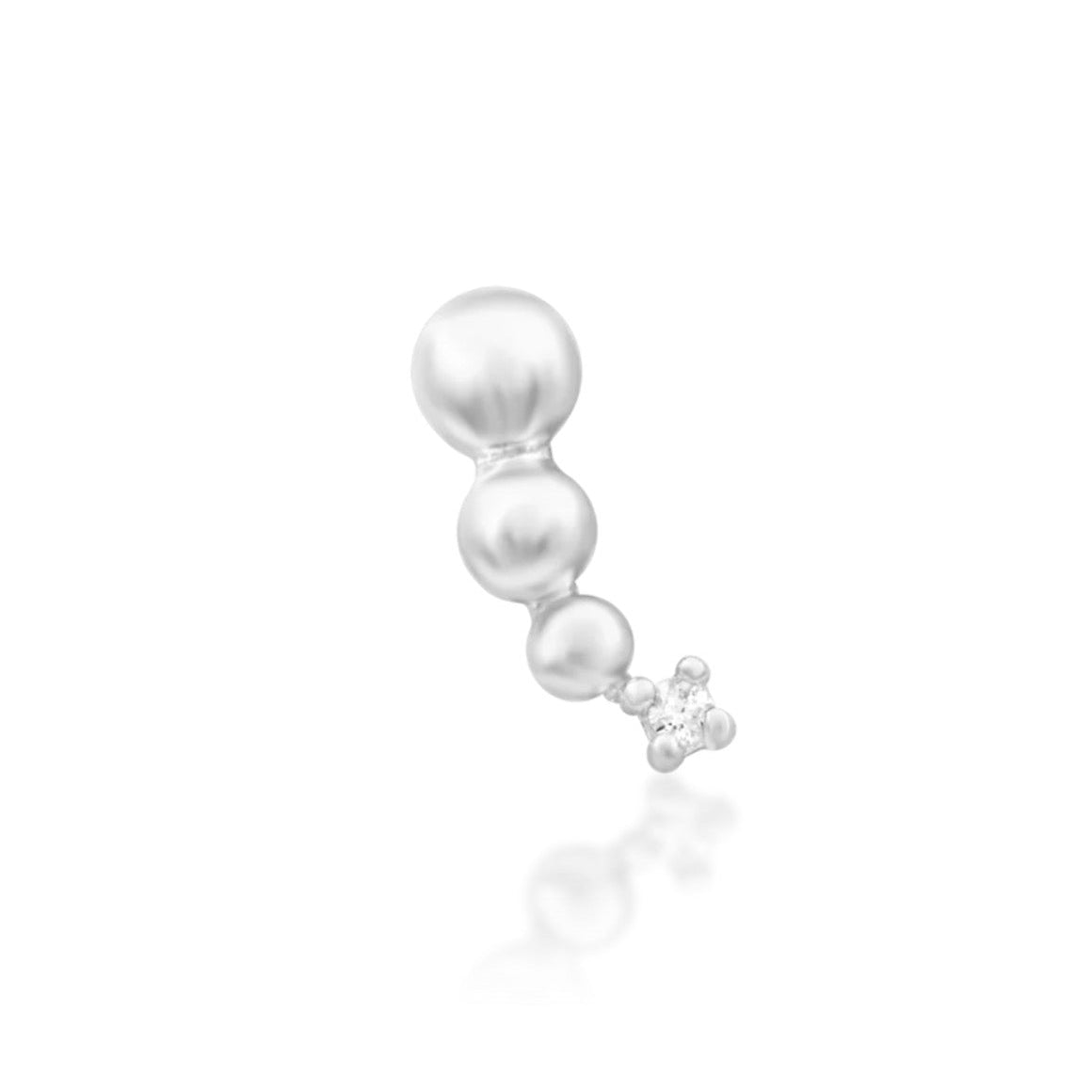 Junipurr Glo solid 14k white gold curved White CZ threadless end, front view.