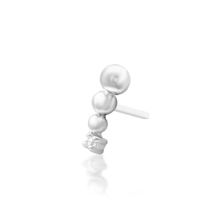 Junipurr Glo solid 14k white gold curved White CZ threadless end, side profile.