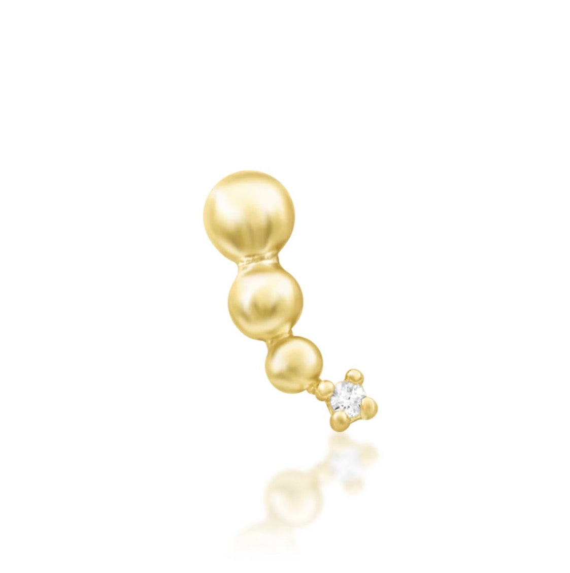 Junipurr Glo solid 14k yellow gold curved White CZ threadless end, front view.