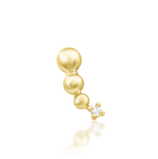 Junipurr Glo solid 14k yellow gold curved White CZ threadless end, front view.