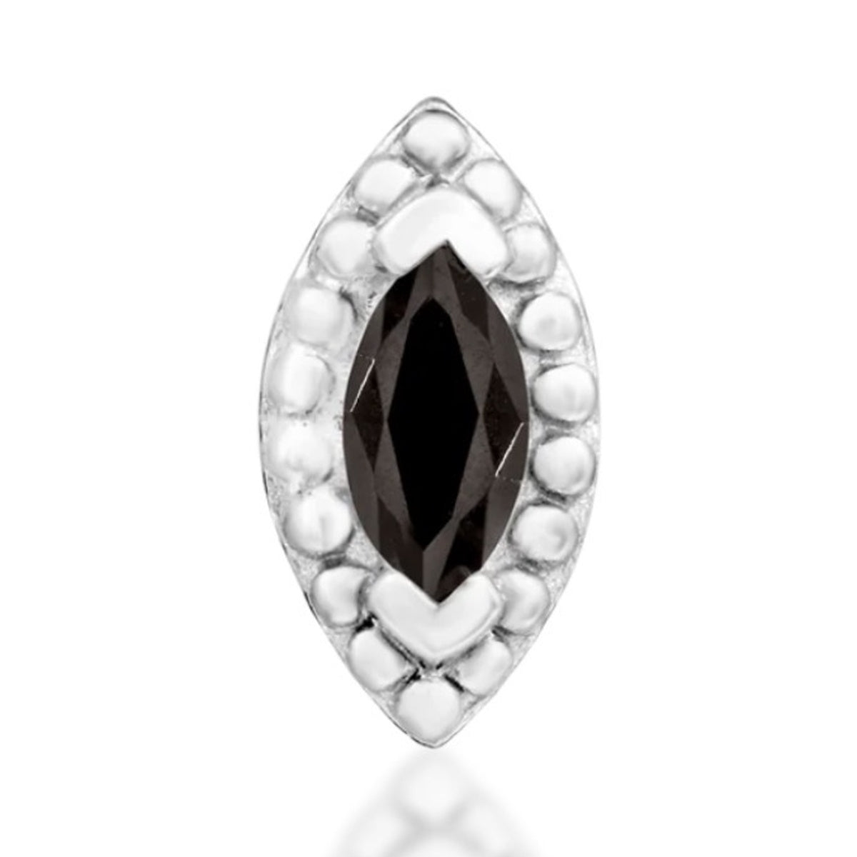 Junipurr Glorie solid 14k white gold threadless end with marquise smoky quartz, front view