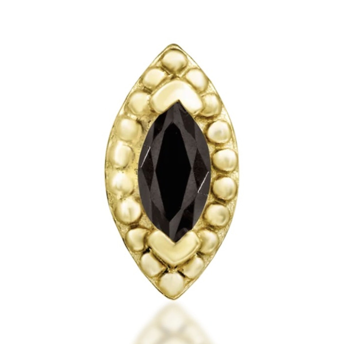 Junipurr Glorie solid 14k yellow gold threadless end with marquise smoky quartz, front view