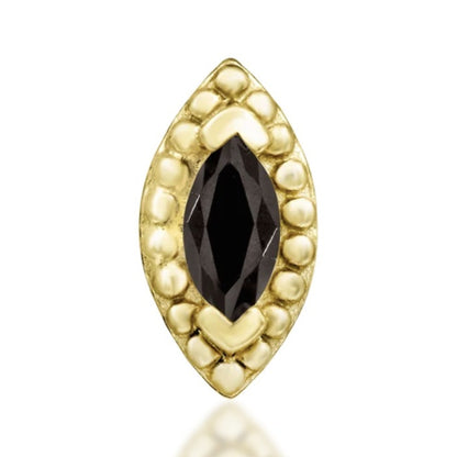 Junipurr Glorie solid 14k yellow gold threadless end with marquise smoky quartz, front view
