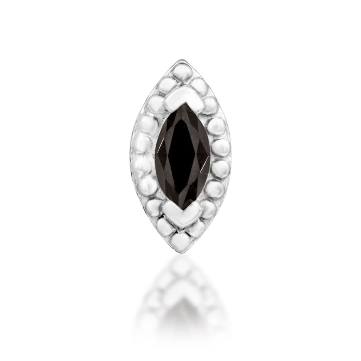 Junipurr Glorie white gold end with a dark marquise smoky quartz stone and beaded border.