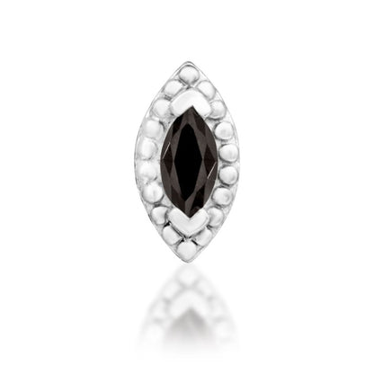 Junipurr Glorie white gold end with a dark marquise smoky quartz stone and beaded border.