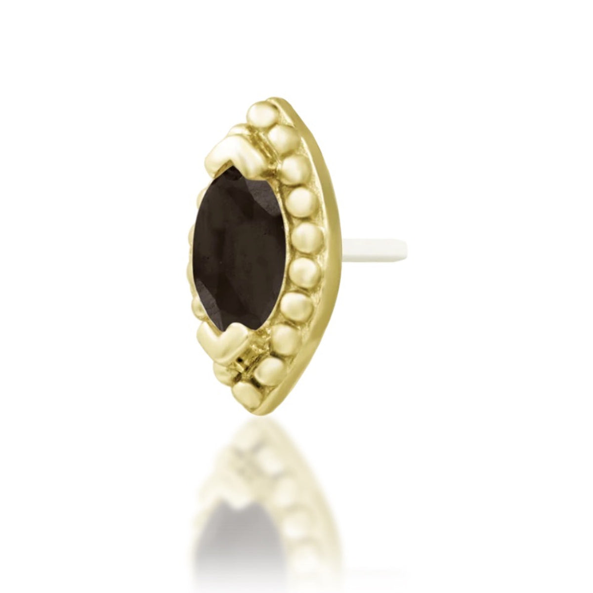 Junipurr Glorie smoky quartz threadless end in 14k yellow gold, angled view