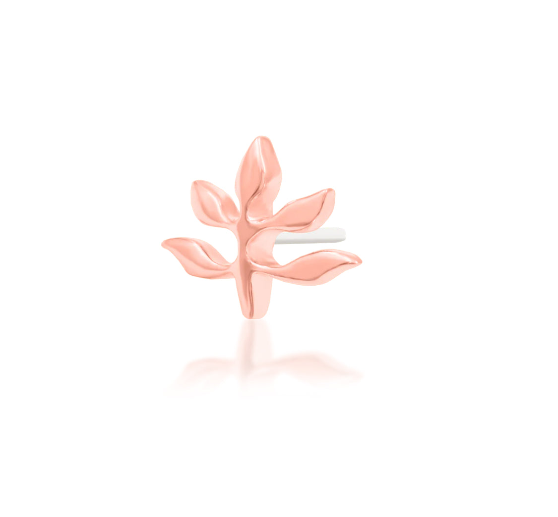 Junipurr Goddess solid 14k rose gold threadless end, angled view.