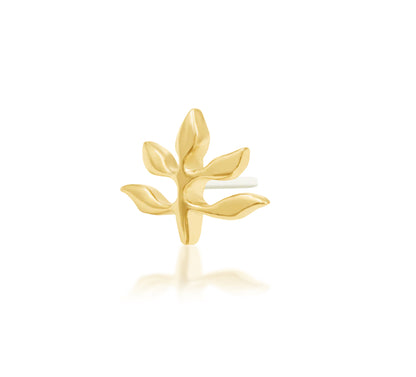 Junipurr Goddess solid 14k yellow gold threadless end, angled view.