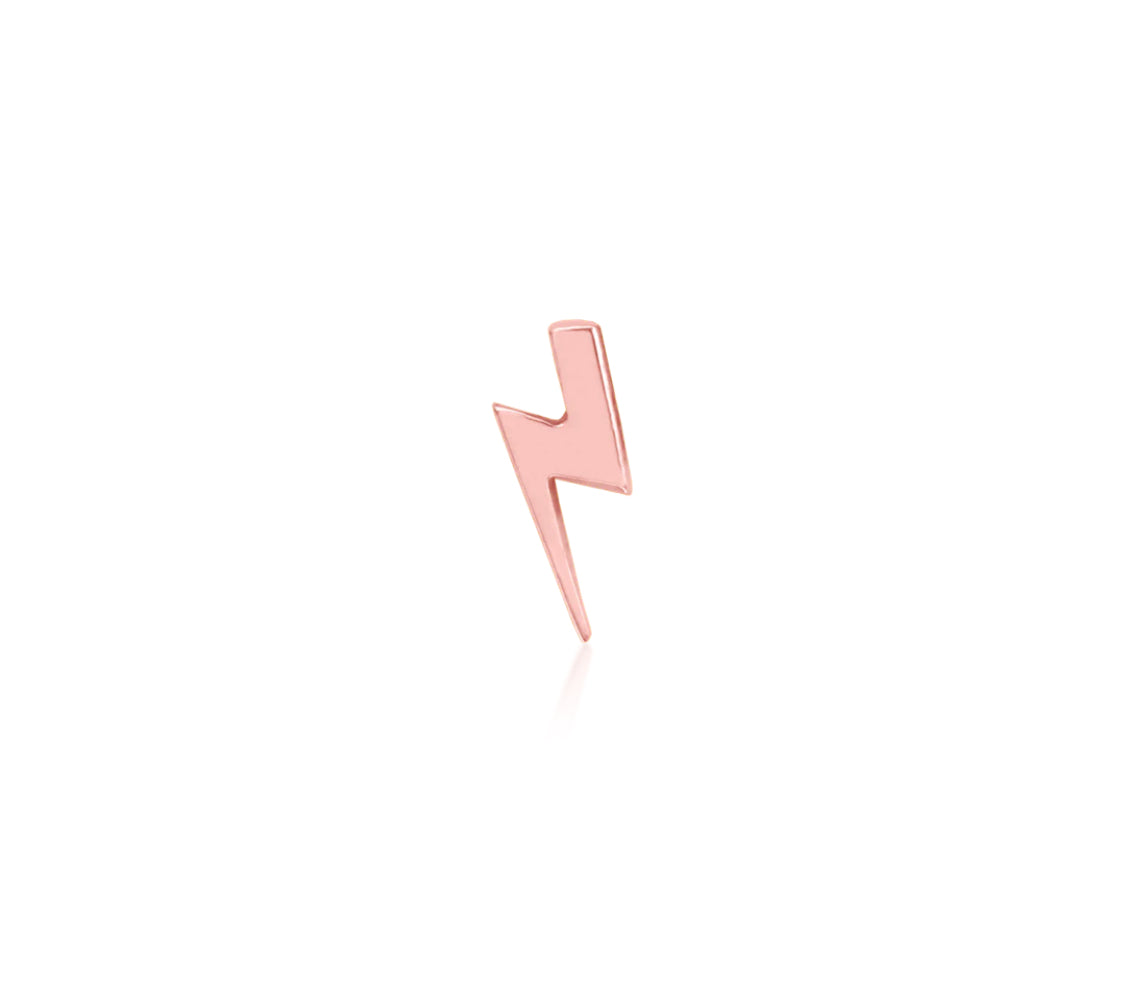 Junipurr Gold Lightning Bolt solid 14k gold elongated directional jewellery, product view.
