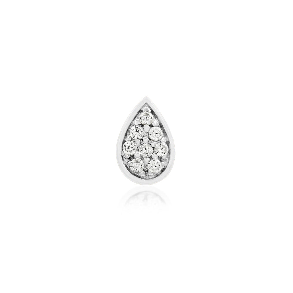 Junipurr Gold Pear 14k white gold threadless end with White CZ, front view.