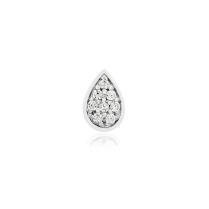 Junipurr Gold Pear 14k white gold threadless end with White CZ, front view.