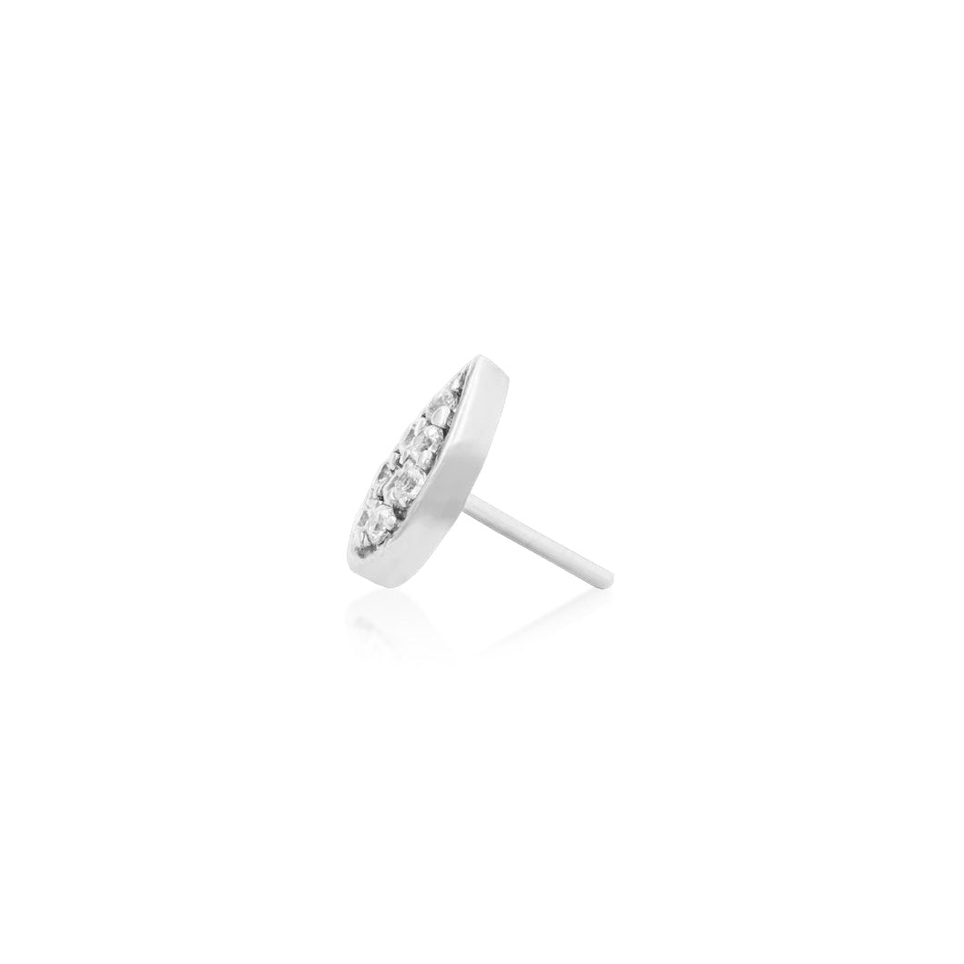 Junipurr Gold Pear 14k white gold White CZ threadless end, side profile.