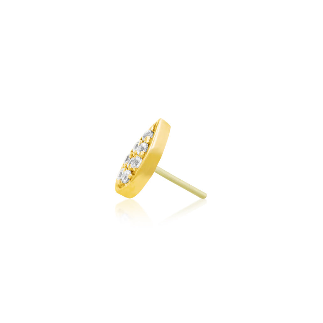 Junipurr Gold Pear 14k yellow gold White CZ threadless end, side profile.
