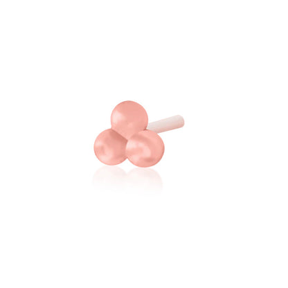 Junipurr Gold Tri-Bead solid 14k rose gold threadless end with three polished spheres in a triangular cluster.