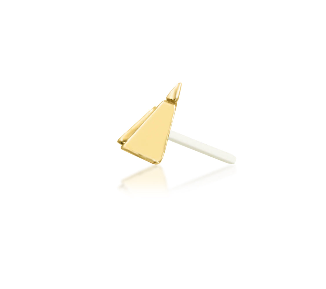 Junipurr Great Giza solid 14k yellow gold geometric threadless end, side profile.