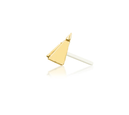 Junipurr Great Giza solid 14k yellow gold geometric threadless end, side profile.