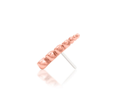 Junipurr Halley solid 14k rose gold curved White CZ threadless end, side profile.