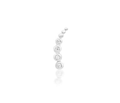 Junipurr Halley solid 14k white gold curved White CZ threadless end, front view.