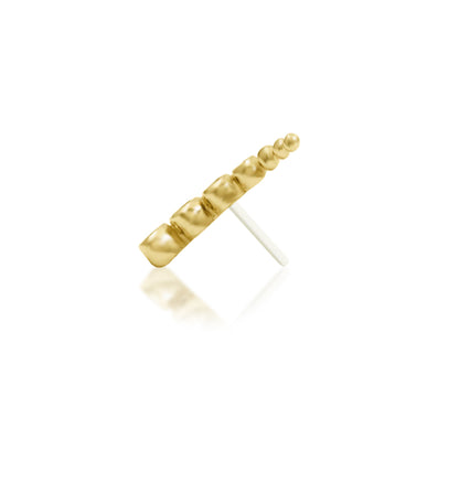 Junipurr Halley solid 14k yellow gold curved White CZ threadless end, side profile.