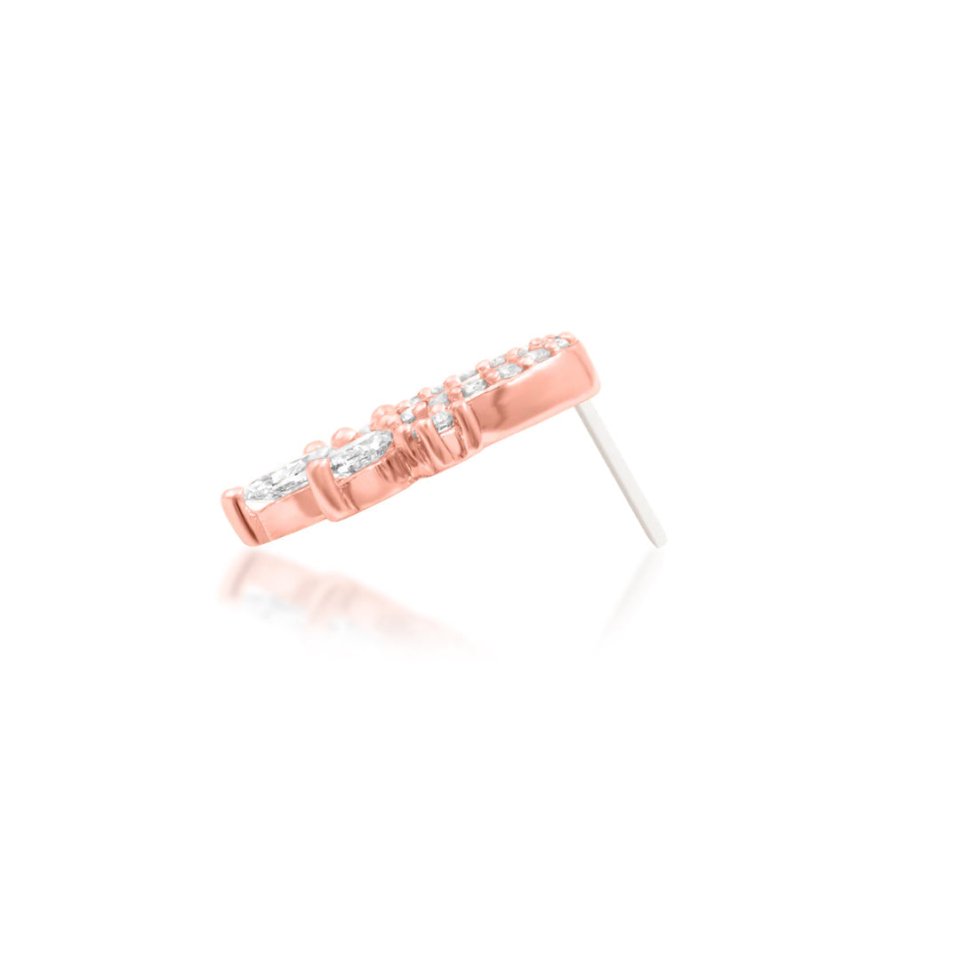 Junipurr Halona solid 14k rose gold lab-grown diamond threadless end, angled view.