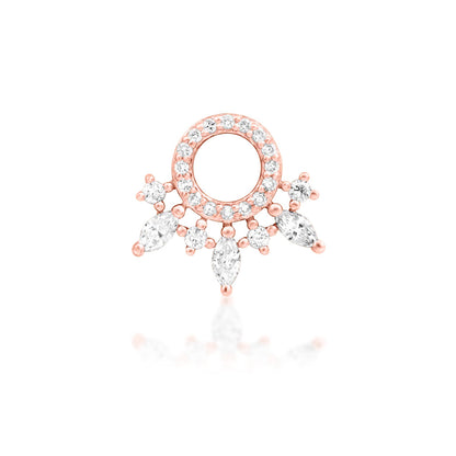 Junipurr Halona solid 14k rose gold threadless end with twenty-three lab-grown diamonds, front view.