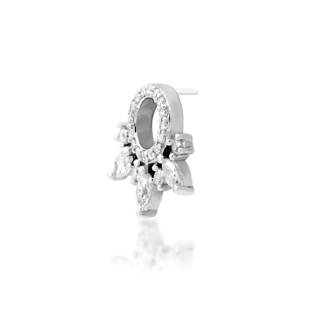 Junipurr Halona solid 14k white gold lab-grown diamond threadless end, angled view.