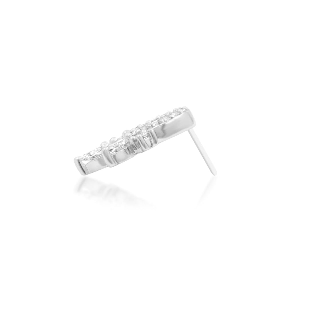 Junipurr Halona solid 14k white gold threadless end with twenty-three lab-grown diamonds, side profile.