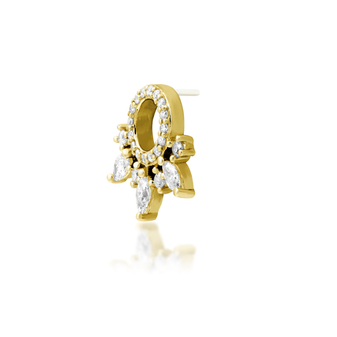 Junipurr Halona solid 14k yellow gold lab-grown diamond threadless end, angled view.