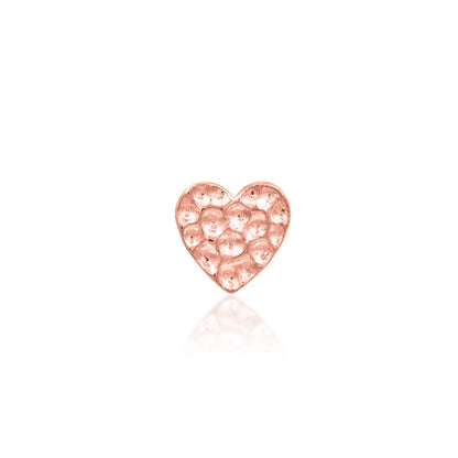 Junipurr Hammered Heart solid 14k rose gold threadless end with a softly textured heart surface, front view.