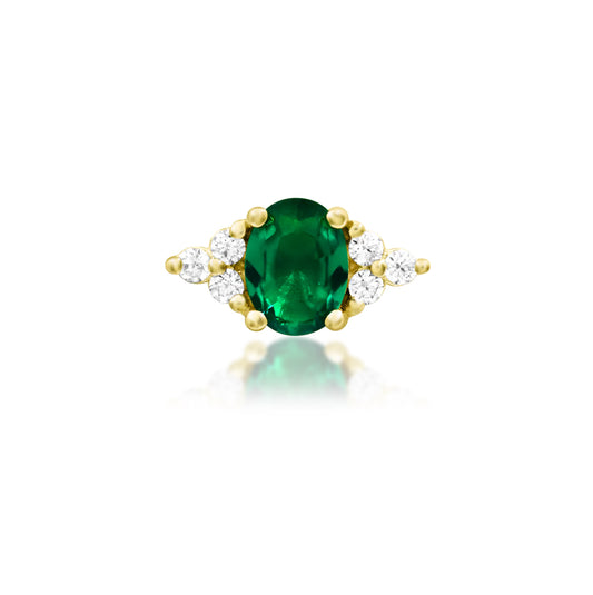 Junipurr Harial Emerald Green CZ and White CZ threadless end in 14k yellow gold