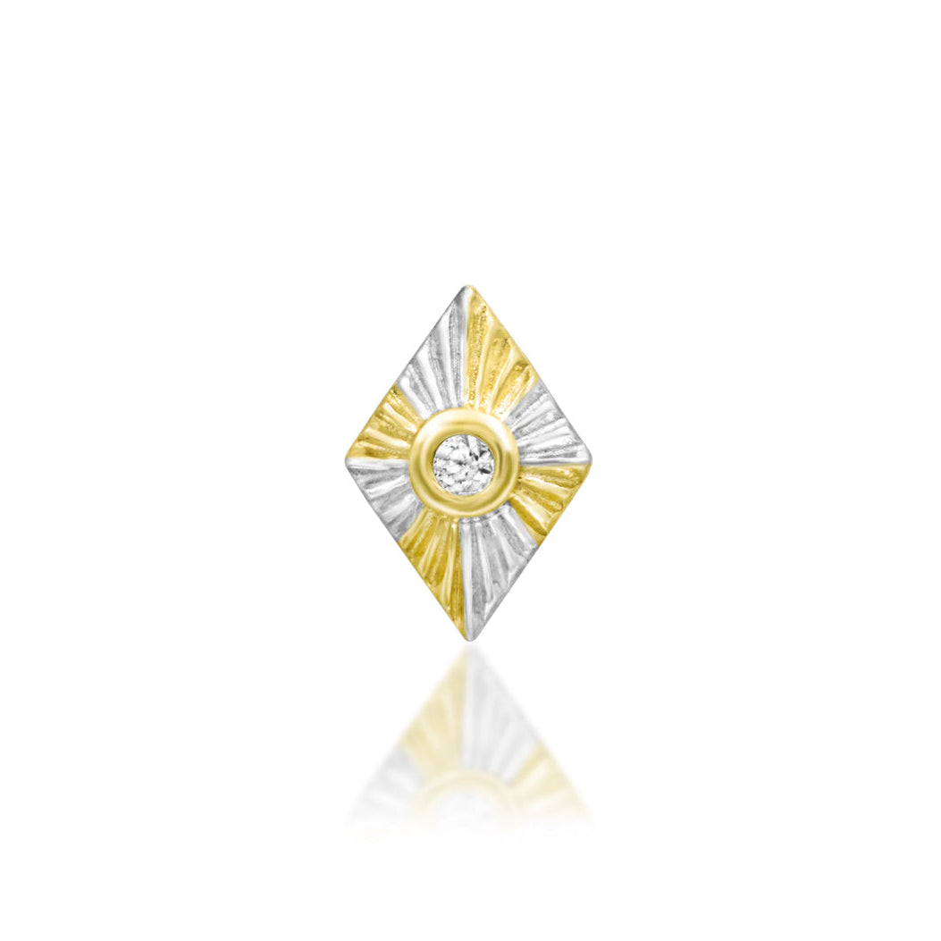     Junipurr Hestia geometric helix stud with a central white cubic zirconia