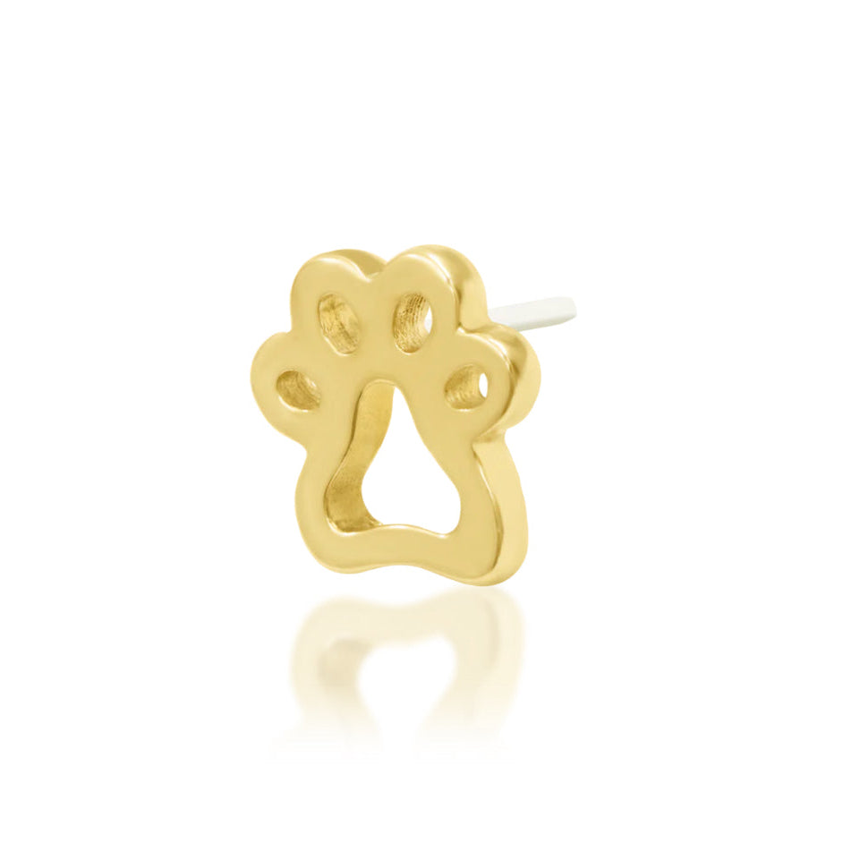 Junipurr High Five solid 14k yellow gold hand threadless end, angled view.