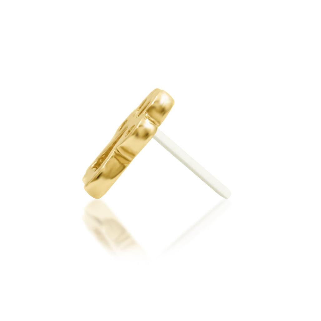 Junipurr High Five solid 14k yellow gold hand threadless end, side profile.