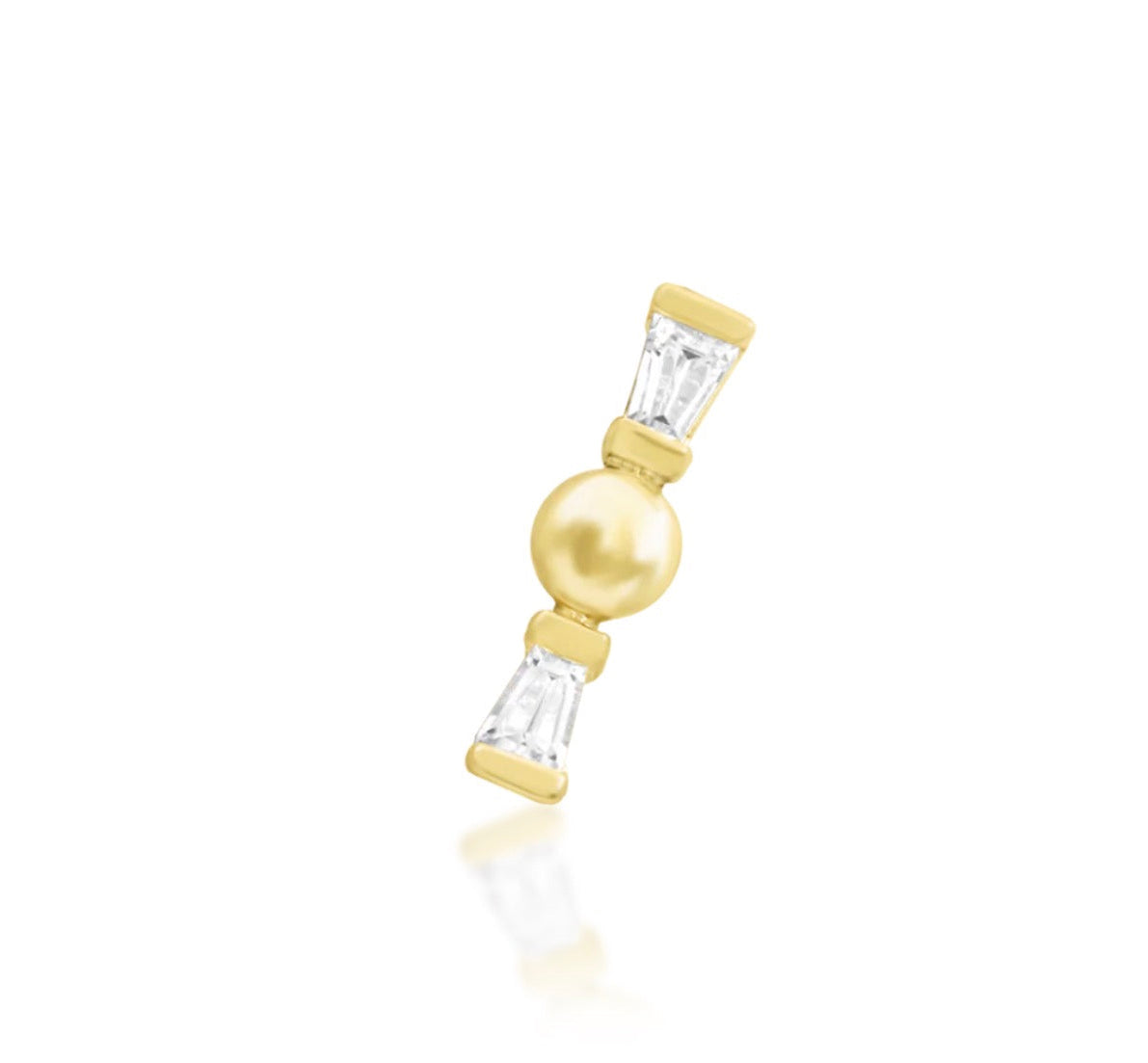 Front view of Junipurr Ilona CZ threadless end in 14k yellow gold.