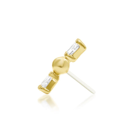 Side view of Junipurr Ilona CZ threadless end in 14k yellow gold.