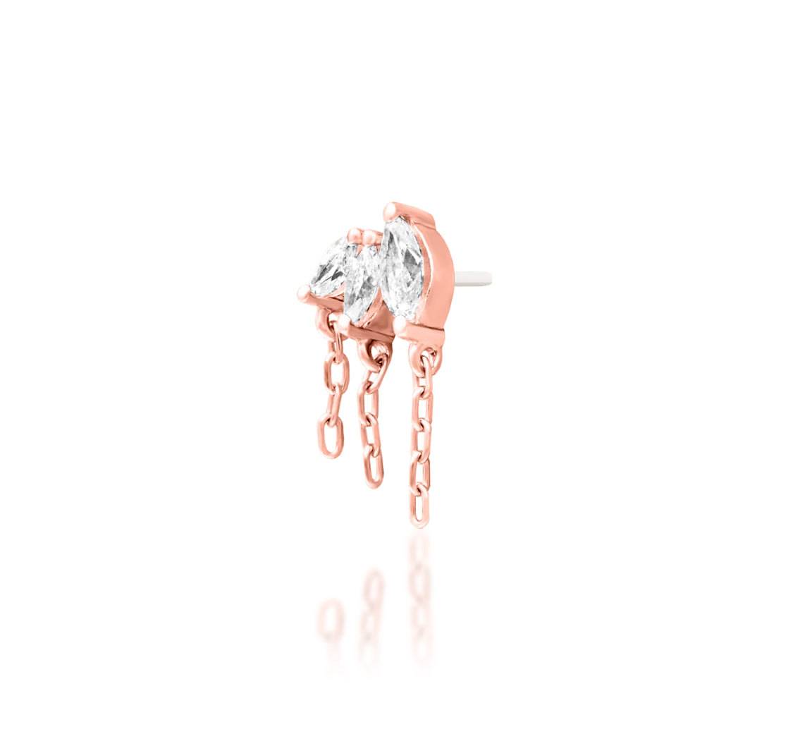Junipurr Infamous solid 14k gold directional three-diamond decorative end, product view.