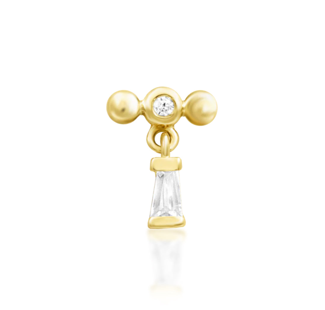 Junipurr Irene solid 14k gold CZ dangle threadless decorative end, product view.