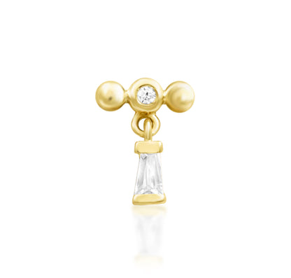 Junipurr Irene solid 14k gold CZ dangle threadless decorative end, product view.