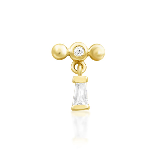 Junipurr Irene solid 14k gold CZ dangle threadless decorative end, product view.