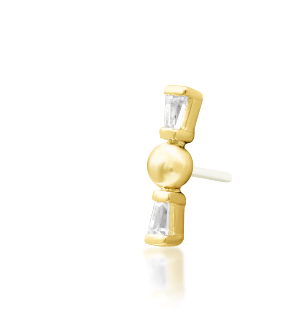 Junipurr Irene CZ dangle threadless decorative end in solid 14k gold, product view.