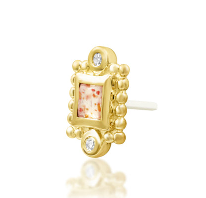 Junipurr Jada Sunstone decorative end in solid 14k gold, product view.