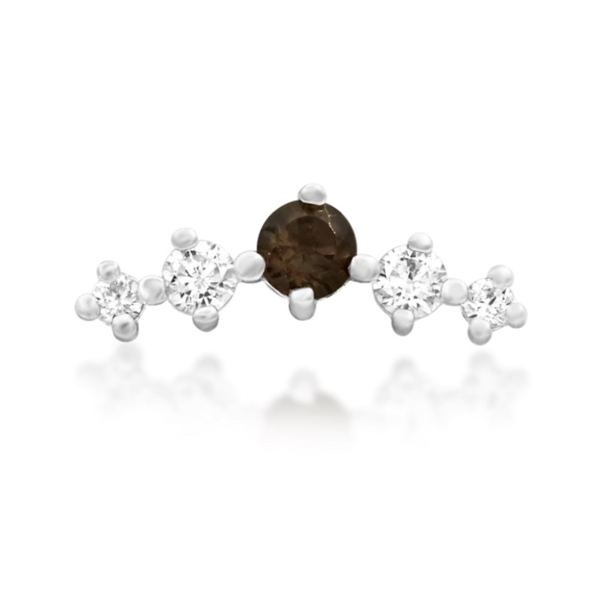 Junipurr Jewelry Jamila threadless end in solid 14k white gold with genuine smoky quartz and cubic zirconia, front view