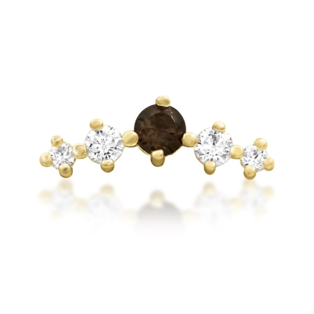Junipurr Jewelry Jamila threadless end in solid 14k yellow gold with genuine smoky quartz and cubic zirconia, front view