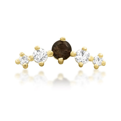 Junipurr Jewelry Jamila threadless end in solid 14k yellow gold with genuine smoky quartz and cubic zirconia, front view