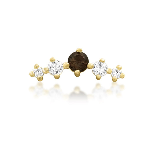 Junipurr Jamila smoky quartz and cubic zirconia threadless end in 14k yellow gold, front view
