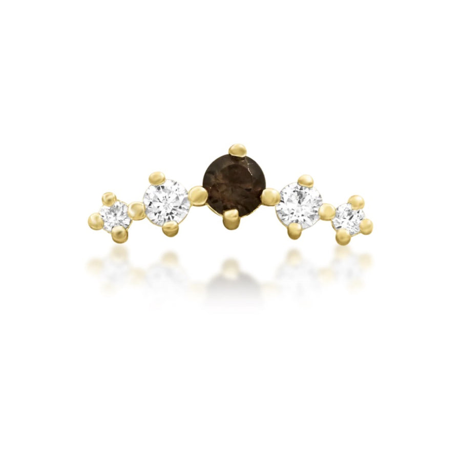 Junipurr Jamila smoky quartz and cubic zirconia threadless end in 14k yellow gold, front view